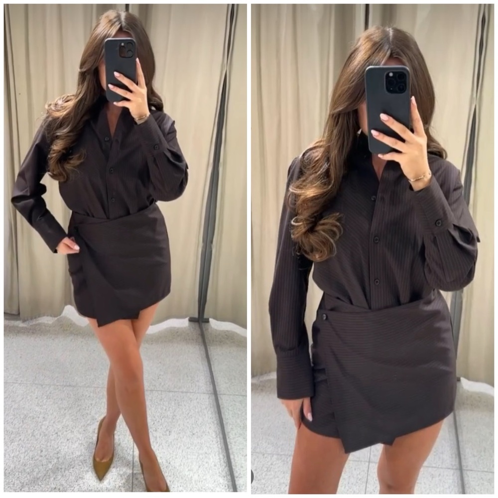 Zara PINSTRIPE SHIRT DRESS